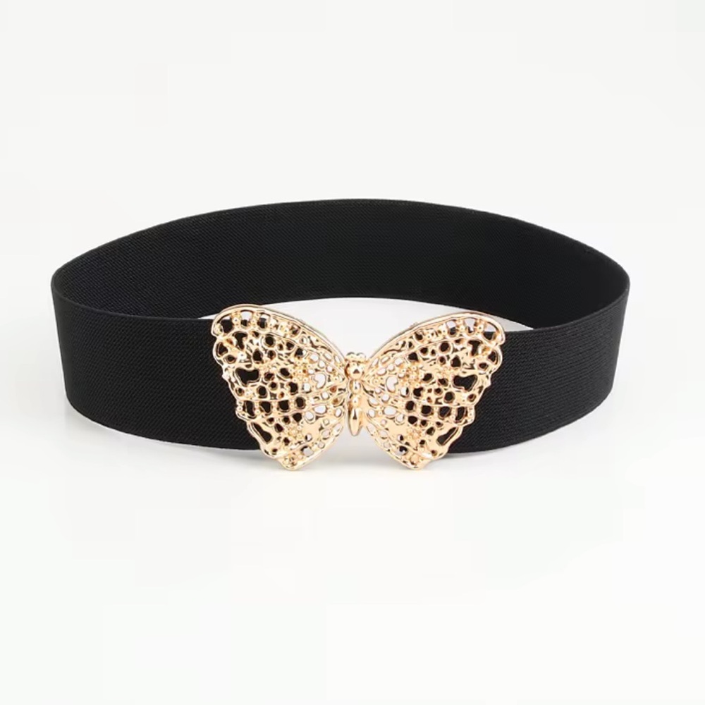 49. Ella Elegant Black Belt with Gold Butterfly Buckle